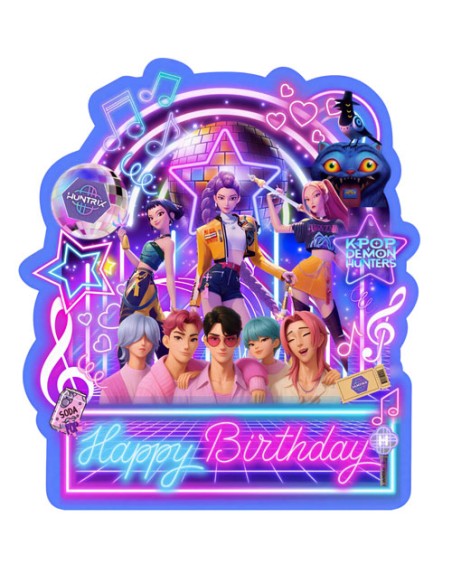 K-Pop Demon Hunters Cake Topper – Huntrix Neon Disco Birthday Party Decor
