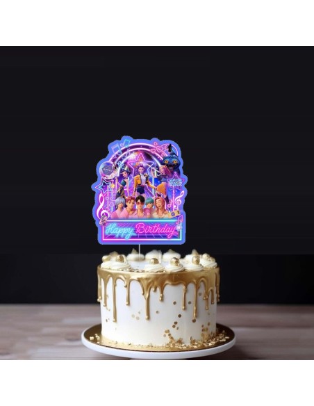 K-Pop Demon Hunters Cake Topper – Huntrix Neon Disco Birthday Party Decor