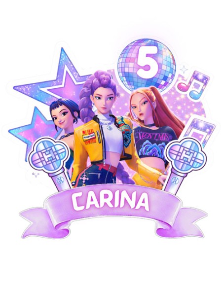K-Pop Demon Hunters Cake Topper – Huntrix Trio Birthday Decoration
