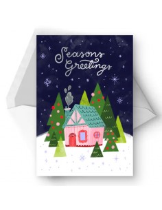 Winter Pink House Greeting Card