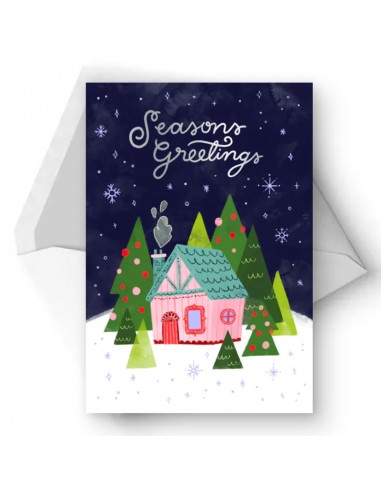 Winter Pink House Greeting Card