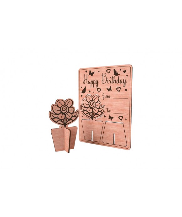 Happy Birthday Wooden Greeting Card - Flower