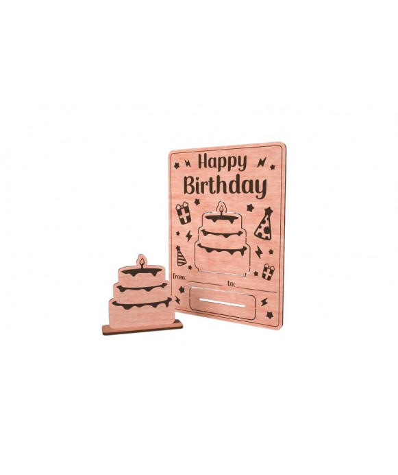 Happy Birthday Wooden Greeting Card - Cake