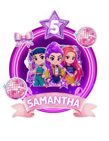 K-Pop Demon Hunters Cake Topper Personalized – Huntrix Birthday Party Decoration with Custom Name & Age