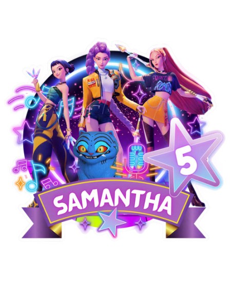 Personalized KPop Demon Hunters Birthday Cake Topper – Huntrix Girl Group Party Decor, Custom Name & Number